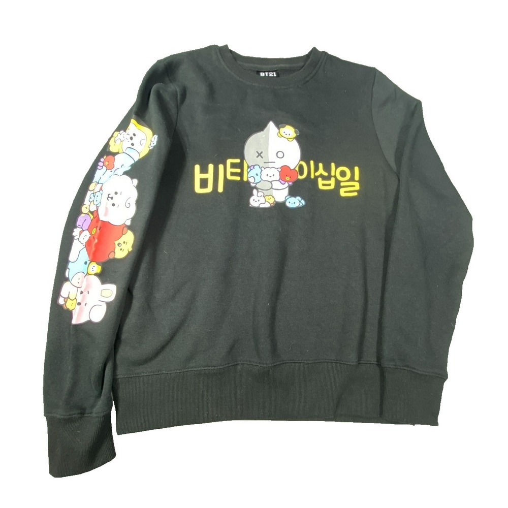 BT21 BTS Sweatshirt Mens SM Black Graphic Kpop Characters Crew Anime Streetwear